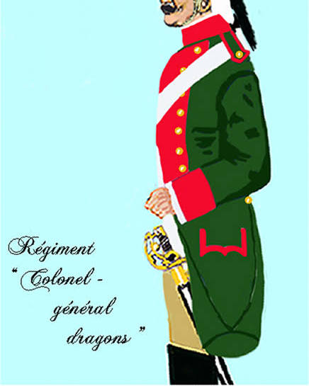 Uniforme du régiment Colonel-Général des Dragons, habit vert et parements roses